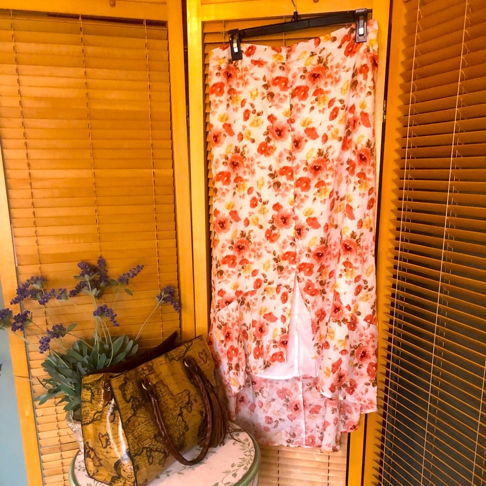 NWT! Abercrombie & Fitch floral hi low ruffle hem maxi skirt fall colors !!!